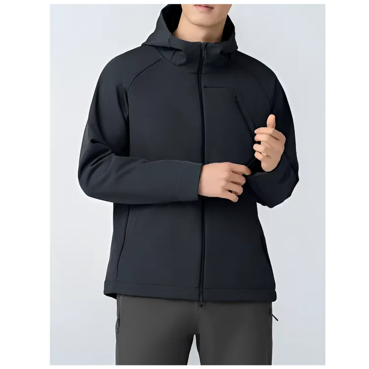 软壳冲锋衣加绒保暖秋冬新款时尚户外连帽夹克外套潮56017-04打孔