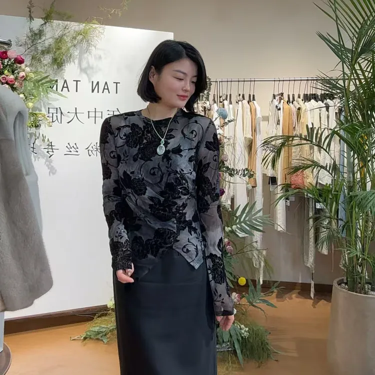 TANTAN 秋季时尚圆领印花显瘦长袖打底衫2840