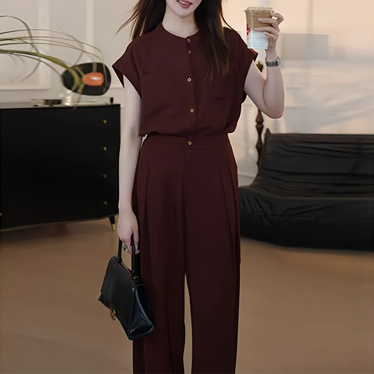 2025夏爆款御姐风时尚套装女设计感洋气无袖上衣显瘦休闲裤两件套