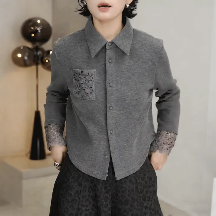 小众设计感灰色内搭衬衫女秋季新款高级时尚好看独特翻领打底上衣