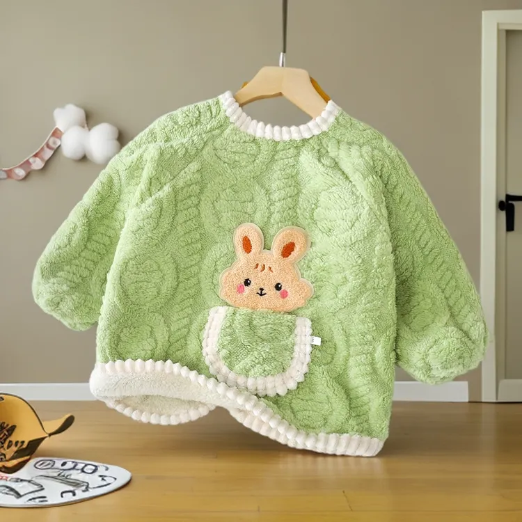 秋冬新款儿童加绒厚罩衣宝宝反穿衣吃饭衣外穿男女童罩褂冬天护衣