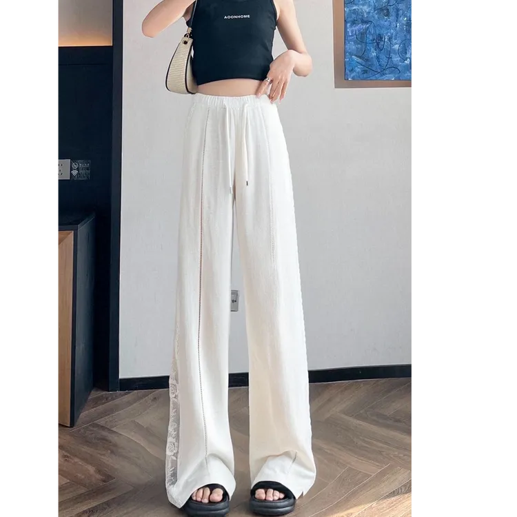 蕾丝镂空休闲阔腿裤女夏季薄款2025新款宽松显瘦高腰百搭直筒长裤