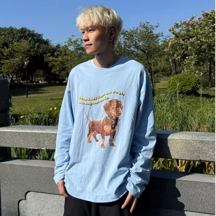 Blooming03春秋款长袖T恤腊肠狗图案印花ins风知名设计师操刀设计