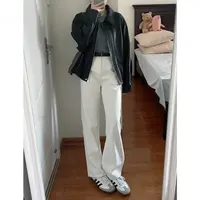 【YKK拉链】白色窄版阔腿牛仔裤女2025秋季新款高腰宽松显瘦直筒裤