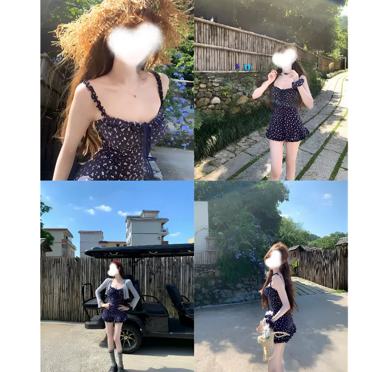 大码胖mm女装夏季小清新碎花度假风连衣裙木耳边防晒开衫套装辣妹商品图