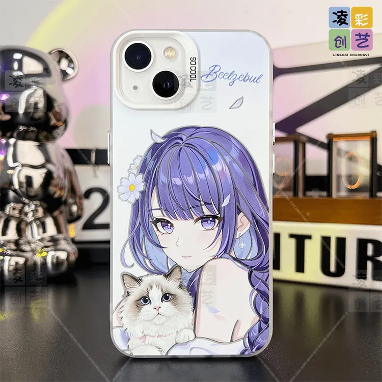 凌彩创艺适用于苹果16华为小米二次元原神抱猫雷神大孔IMD彩银壳