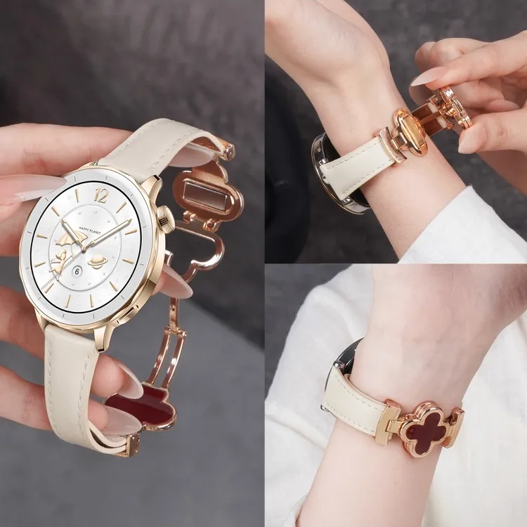 适用oppo watch x2mini表带四叶草小蛮腰真皮腕带女款高颜值秋冬