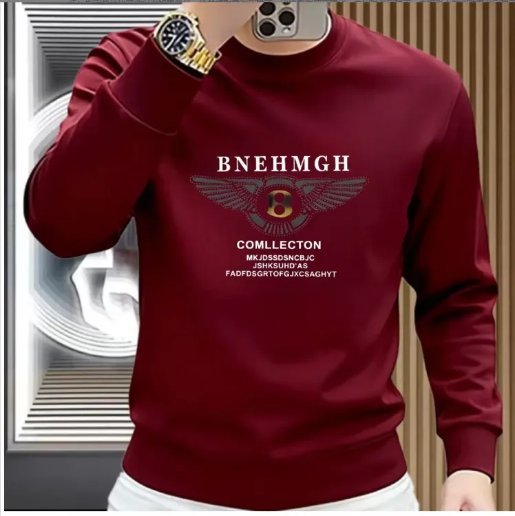 新款男士圆领加绒卫衣秋冬季潮流休闲百搭长袖时尚青年内搭上衣男