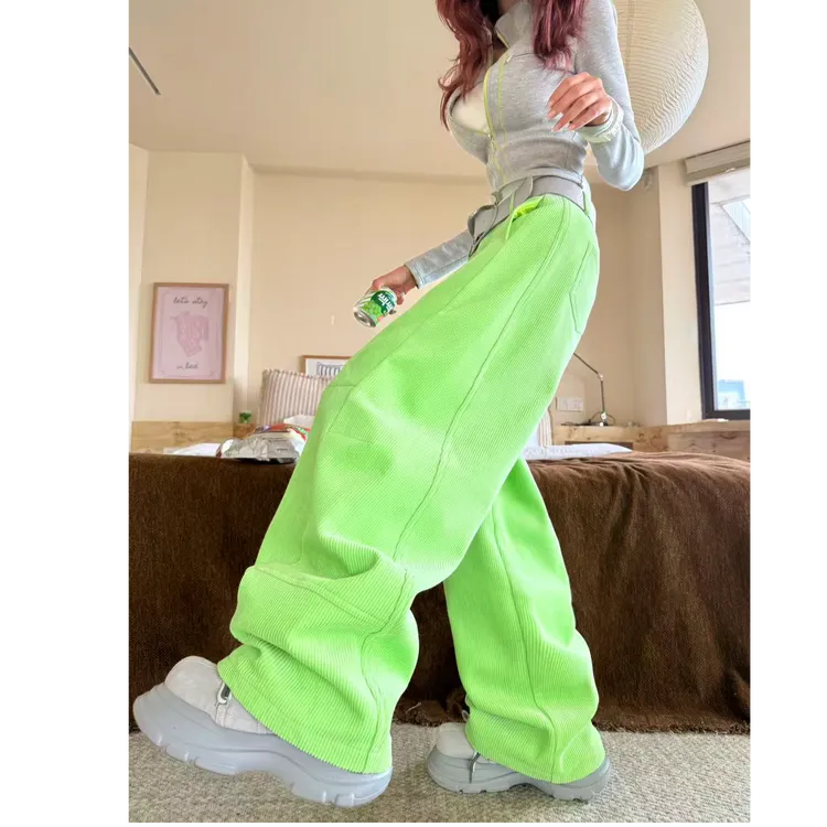 婉君【糖果绿加绒3.0弯刀裤】加摇粒绒秋冬弯刀直筒裤LWJ25D4K3545