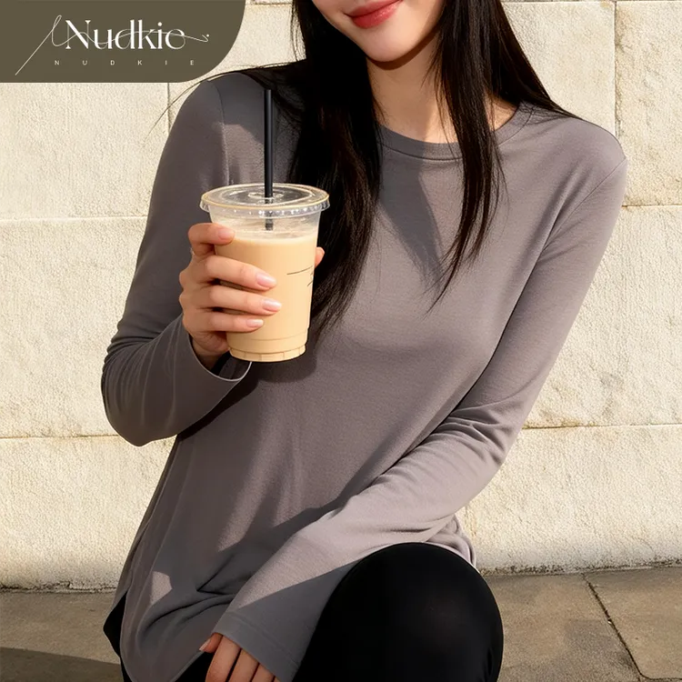 Nudkie2025秋冬季女款圆领修身休闲运动百搭藏肉显瘦保暖打底长袖