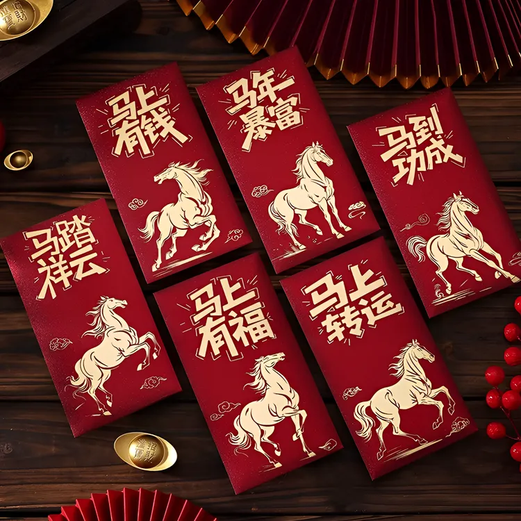 马年专属红包【酒红色带光感设计】烫金加厚结婚拜年红包春节红包