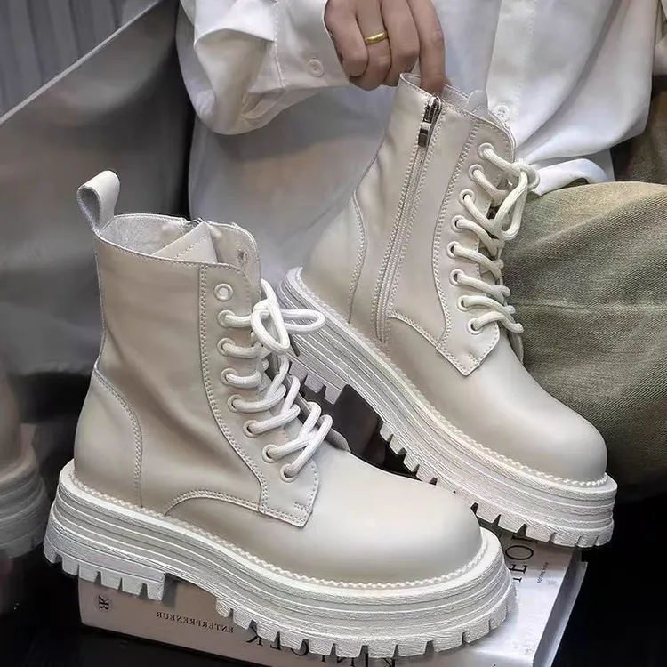 厚底松糕马丁靴女2025秋冬新款英伦风机车靴2058