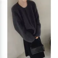 【碳灰色】加厚大扣子秋冬新款长袖宽松韩版针织衫毛衣女
