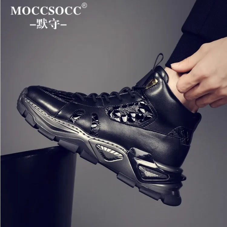 MOCCSOCC马丁靴男厚底增高鞋轻奢痞帅感高帮鞋时尚个性休闲运动鞋