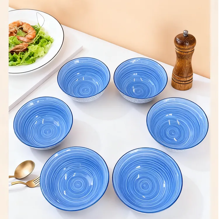 拍1发6只6.25英寸高颜值星空蓝陶瓷米饭碗面碗餐具釉下彩家用加厚