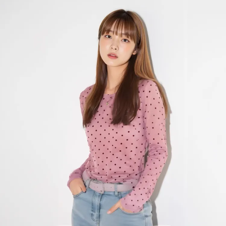 洋气微透设计感时尚波点小衫修身显瘦凉感长袖上衣LK2501628