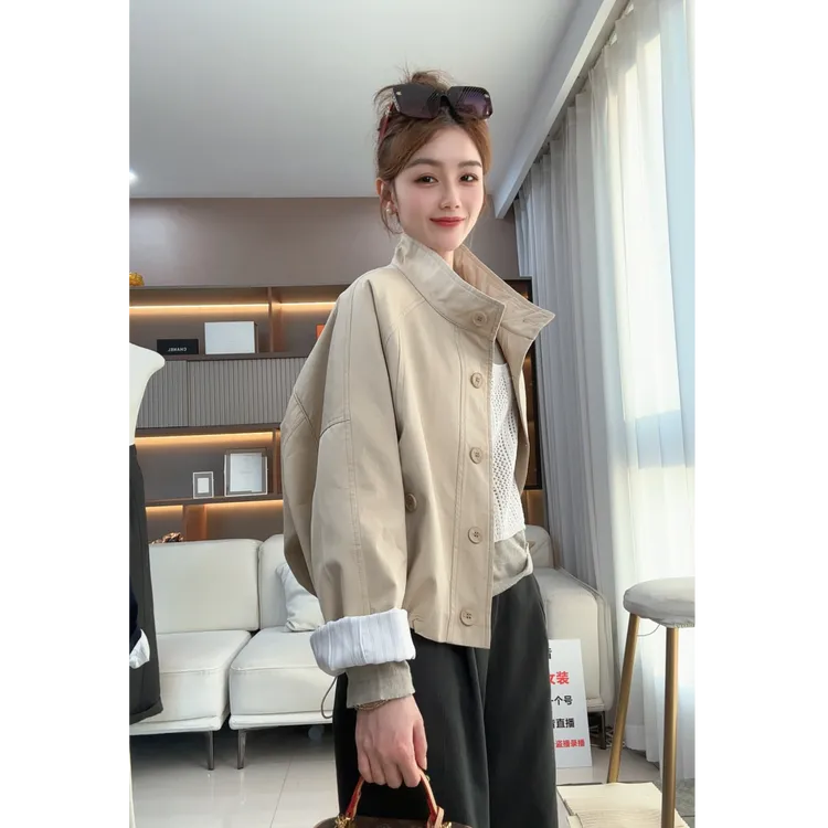 韩版立领夹克外套女2025秋新款百搭宽松显瘦时尚设计感小个子上衣