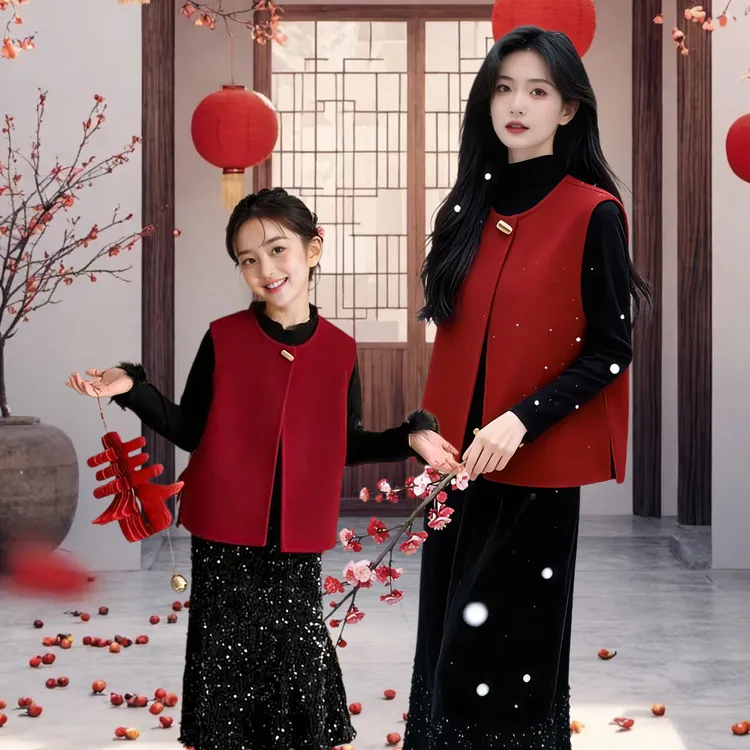 亲子装新年红色喜庆国风马甲2026马年新款过年衣服母女款高端冬装