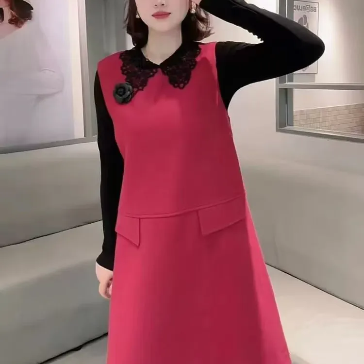 2025年秋冬季新款洋气褫夺毛呢裙+打底衫两件套