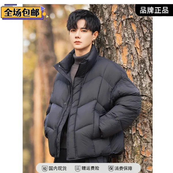 200G大朵90白鸭绒立领羽绒高级感男装冬季加厚保暖面包服高级外套