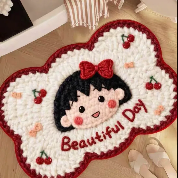 卡通立体毛线编织可爱亚麻编织浴室地垫吸水速干防滑卫生间门口