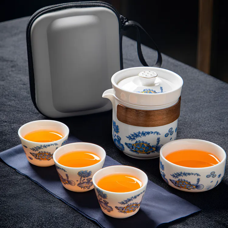 羊脂玉一壶三杯旅游露营快客杯户外便携式随身旅行茶具定制收纳包