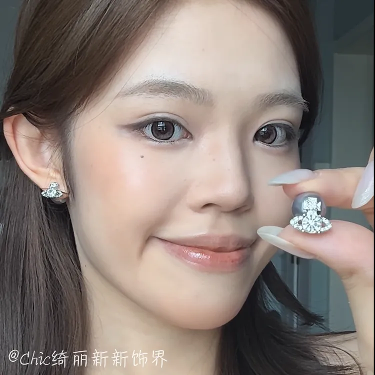合金锆石耳饰 超闪轻奢土星珍珠耳钉前后戴气质百搭精致耳环新款