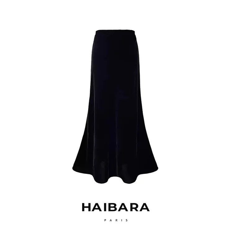 【醋酸丝绒半身裙】赫本风小黑裙不开叉显瘦加厚半裙气质轻奢复古