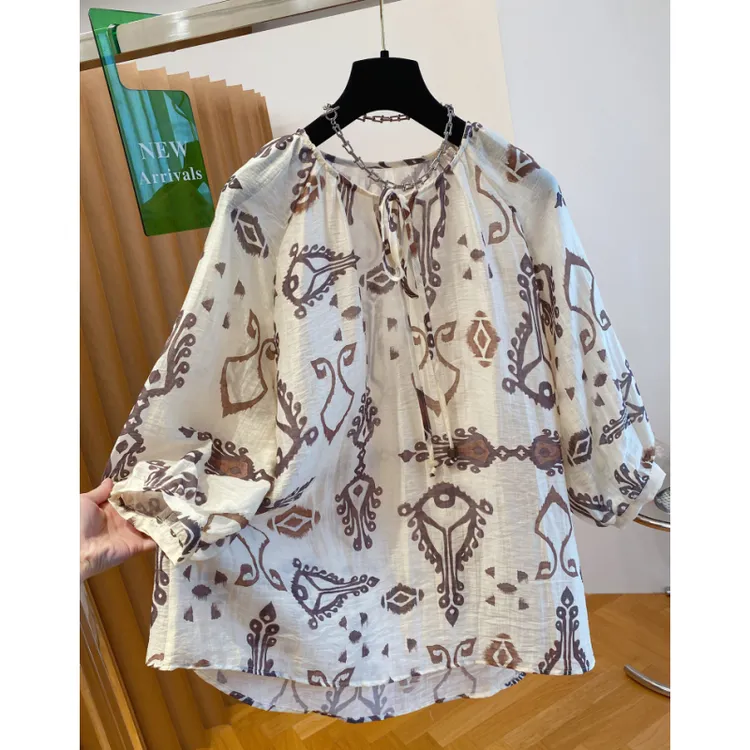 波西米亚风亚麻上衣女高端棉麻2025新款宽松气质轻薄防晒衬衫上衣