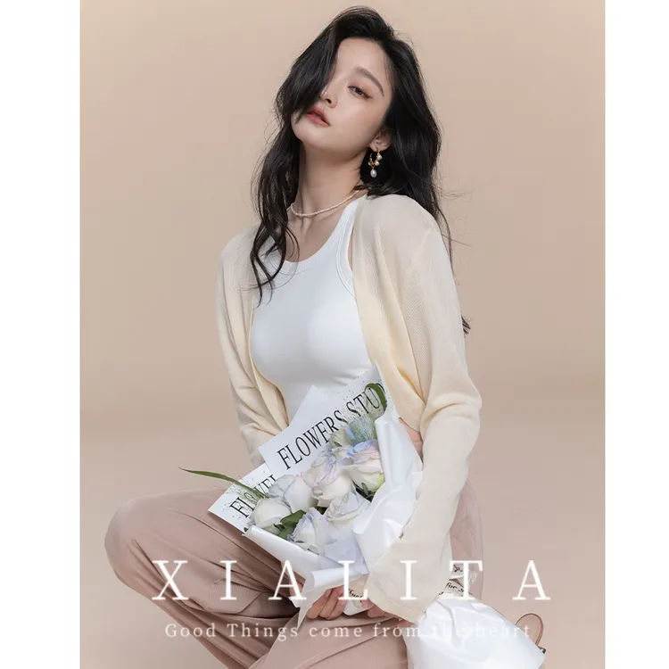 天丝凉感针织开衫薄款女2025夏季黑色小披肩吊带外搭防晒罩衫外套