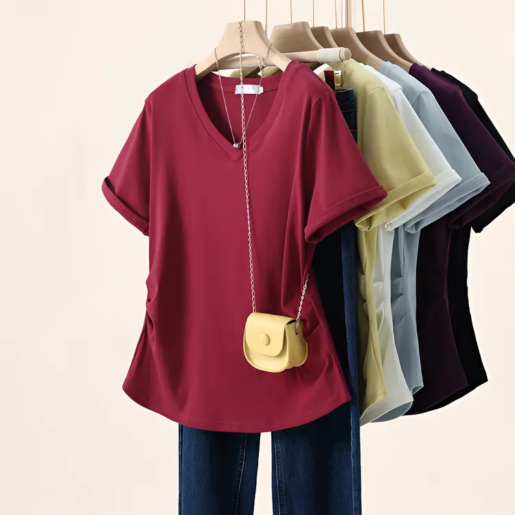 新款大码遮肉显瘦正肩短袖T恤女夏季2025年百搭胖mm遮肚子上衣