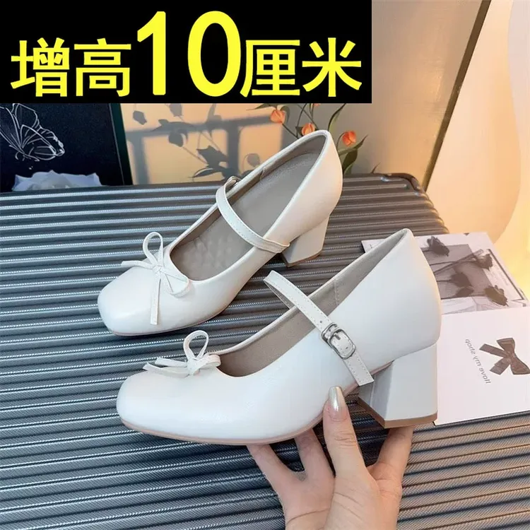 10cm小个子玛丽珍鞋女2025夏季新款内增高法式复古高跟芭蕾舞单鞋