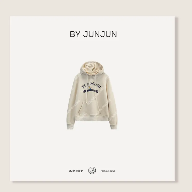 ByJunjun【刺绣鸟】高克重定制卫衣料刺绣连帽卫衣秋冬休闲女装