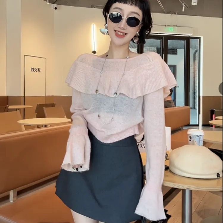 XIAOBAI 秋季三色长袖针织衫套头气质斗篷薄款设计感女士毛针织衫