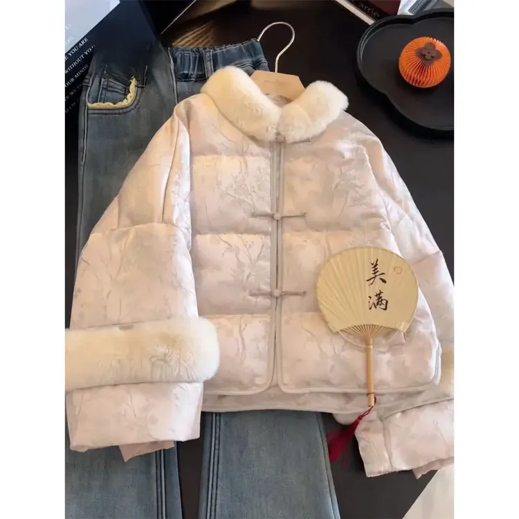 女童新中式盘扣毛绒棉服2025冬季加厚保暖高级感气质国风棉袄外套