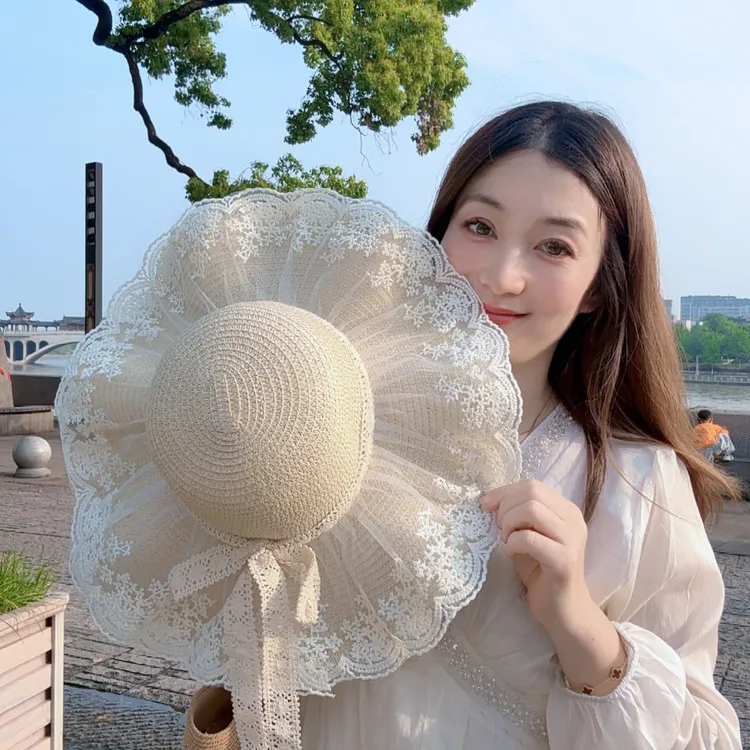 海边度假大帽檐太阳帽女2025年新款遮阳防晒帽子法式编织草帽潮