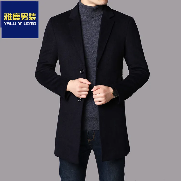 雅鹿男装毛呢大衣2024春秋时尚休闲风衣中青年中长款商务羊毛外套