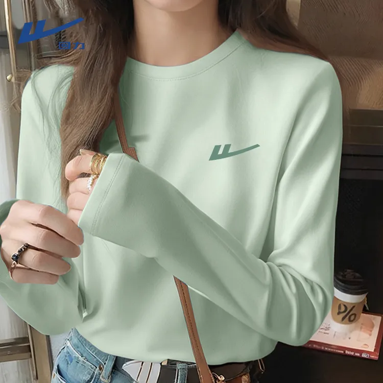 Warrior/回力重磅纯棉休闲打底长袖t恤宽松慵懒纯欲风洋气女装