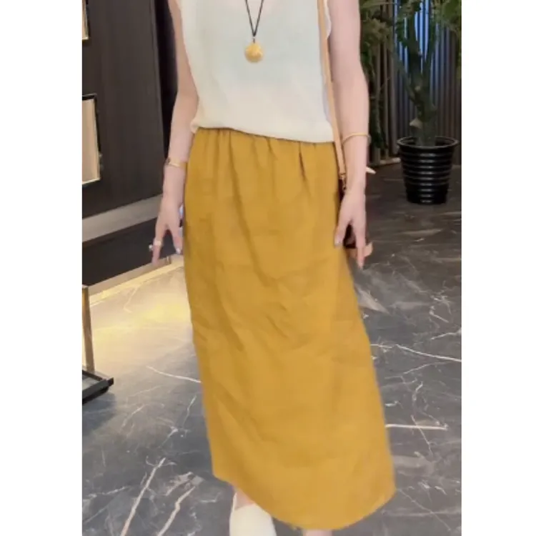 夏季新款高腰显瘦百搭简约亚麻裙