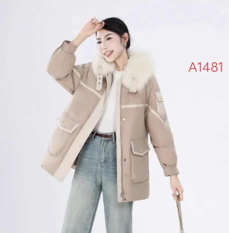A1481高档中长款宽松白鸭外套时尚女装冬季保暖羽绒外套女潮流
