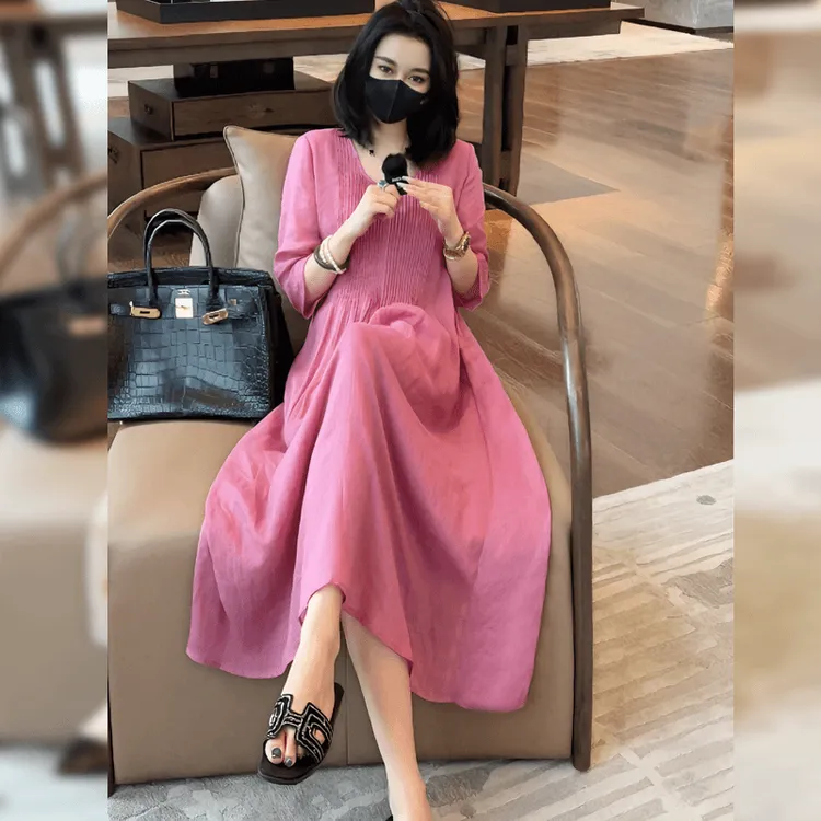 红色高端连衣裙新款气质法式高级感轻奢显瘦宽松洋气连衣裙夏
