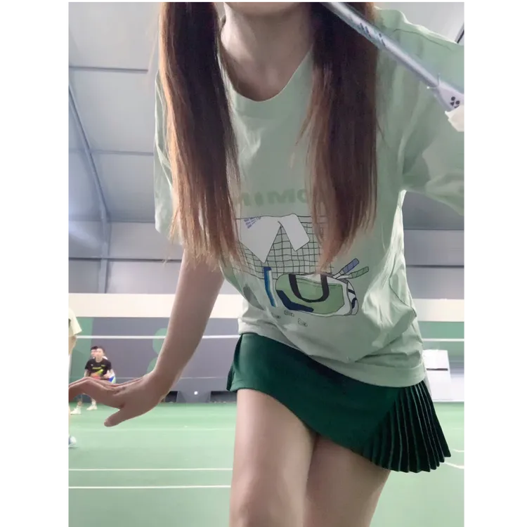 FANSSTUDIO夏季羽球生活宽松羽毛球文化衫速干球服运动长袖绿色