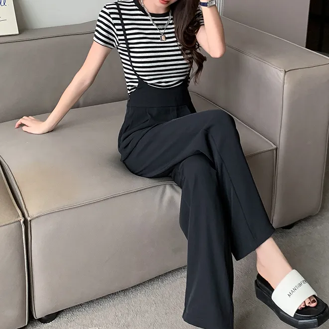 黑色阔腿西装背带裤女春季2025年新款小个子连体吊带休闲裤子