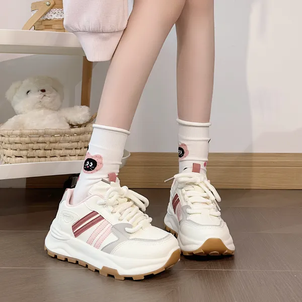 人本女鞋运动鞋2025新款皮面厚底增高老爹鞋学生百搭韩版休闲鞋子