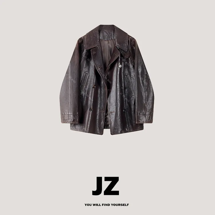 金子/JZ SO MUCH【猎装老爹皮夹克】新西兰进口泡皮咖色绵羊皮皮衣