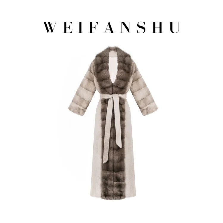 WEIFANSHU/魏凡舒【晨光雪色】冬季新款山羊绒拼水貂长款大衣外套