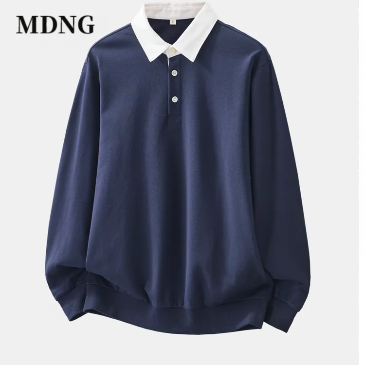 MDNG秋季时尚高级感男士拼色翻领长袖纯色男装休闲风简约百搭卫衣
