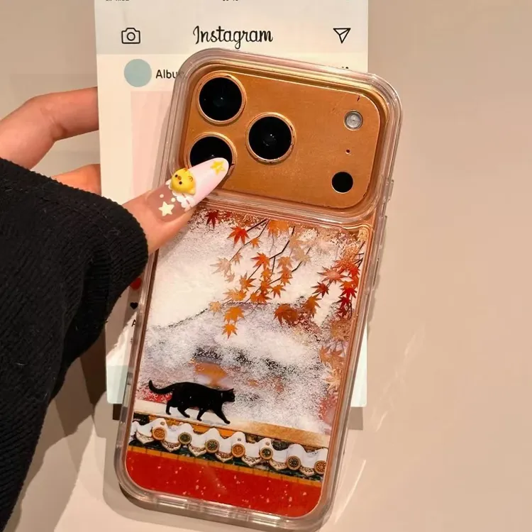 枫叶小猫适用苹果17手机壳iPhone16Pro/12/15Pro女/14proMax
