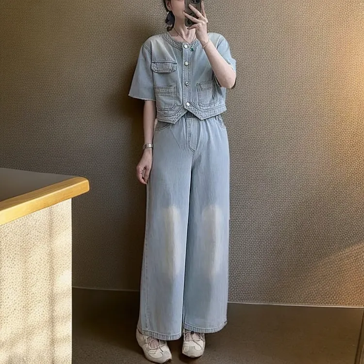 【久心家】25807春夏季韩版休闲风软牛仔百搭套装