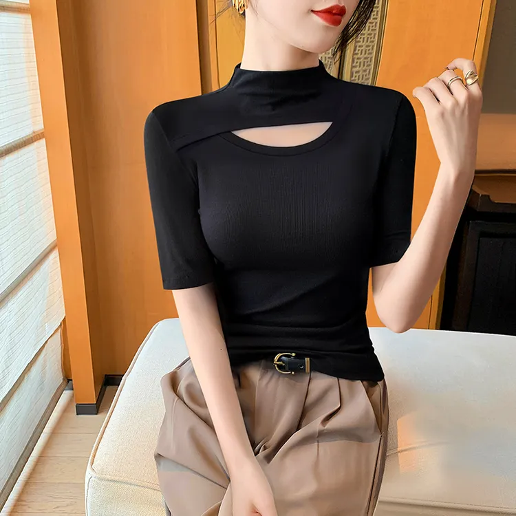 半高领中袖打底衫女2025新款秋冬内搭修身t恤女生秋冬衣服内搭